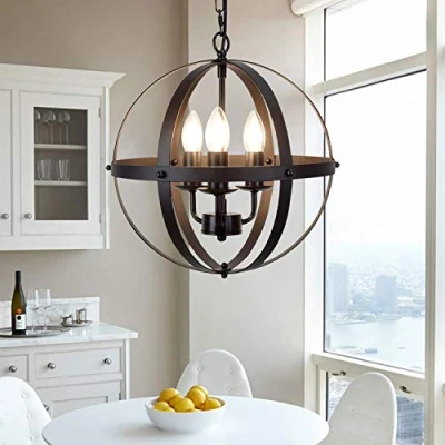 Image of Ganeed Pendant Light Industrial Globe Lighting Vintage Chandelier Spherical Hanging Ceiling Fixture for Kitchen Island Dining Table Farmhouse