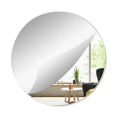 Image of YXYAOLEE 1 Pack Acrylic Round Mirrors Non Glass Mirror Plate Self Adhesive Wall Sticker Decals for Home Living Room Bedroom Decor