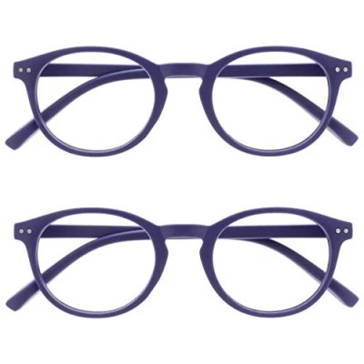 Image of Opulize Zen Reading Glasses 2 Pack Cool Round Frame Spring Hinges Scratch Resistant Smooth Matt Purple Mens Womens RR24 5 +2.50