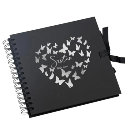 Image of Sister Black Scrapbook Guest Book Or Photo Album with Silver Script