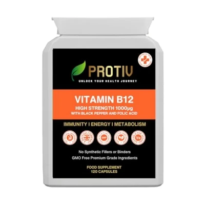 Image of Vitamin B12 Methylcobalamin Supplement 1 mg 120 Easy Swallow Daily Capsules High Strength 1000 mcg per Capsule Energy and Nervous System Support UK Manufactured to GMP Standards