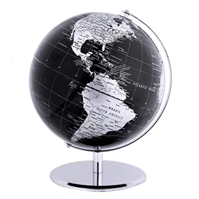 Image of TOPGLOBE 20cm World Globe With a Metal Base Educational/Geographic/Modern Desktop Decoration Metallic Black