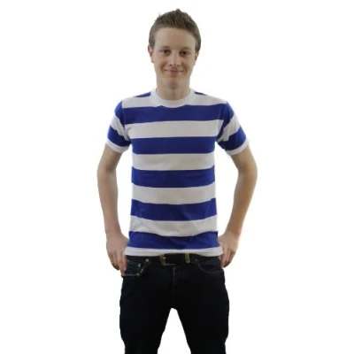 Image of ILOVEFANCYDRESS Mens Striped T Shirt Casual Crew Neck TOP &amp; Teen S XXL Stripey Tshirt 4 Colours (Extra Extra Large 48/50 INCH Chest, Blue White)