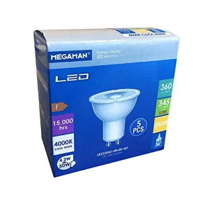 Image of Megaman Pack of 5 x LED GU10 Bulbs 4.2W 36 Degree 4000K Cool White 710391E