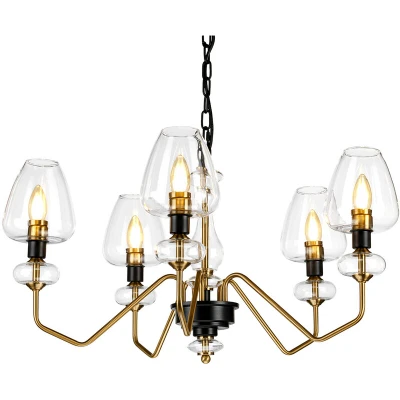Image of Armand 5 Light Chandelier, Aged Brass, Glass Shade