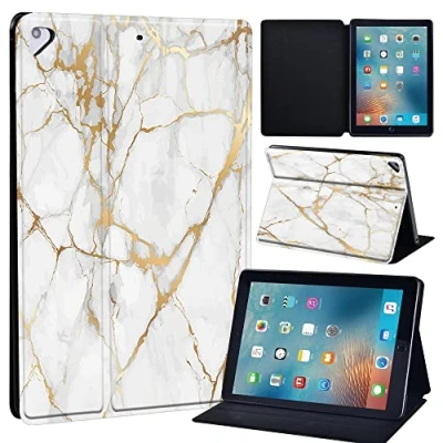 Image of Printed Leather slim lightweight Stand Cover Folio Case for Apple New iPad 9.7 2018 2017(6th Gen, 5th Gen)/iPad Air 2/iPad Air/iPad Pro Tablet with Auto Wake/Sleep (gold vein marble)