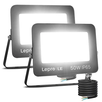 Image of Lepro 50W LED Floodlight Outdoor, 4250LM Security Lights, 350W Incandescent Lamp Equivalent, Waterproof IP65, Daylight White Outdoor Lights for Warehouse, Backyard, Pack of 2 [Without Sensor]
