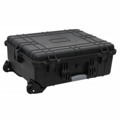Image of vidaXL Wheeled Flight Case Black 63x50x23cm PP/ABS Retractable Handle, Foam Insert, Lockable, Shock/Water Resistant
