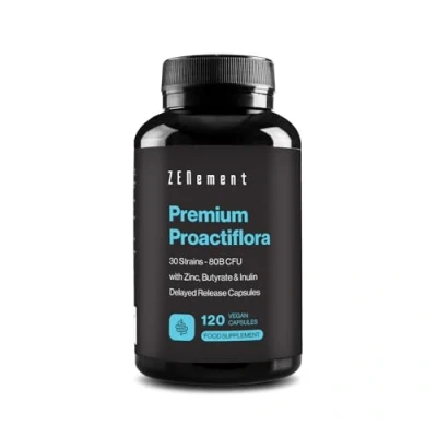 Image of Premium Gut Probiotics and Prebiotics, 120 Gastroresistant Capsules, 30 strains (80 Billion CFU) + Butyrate (Postibiotic), Inulin, Zinc Digestive Supplement Vegan Zenement