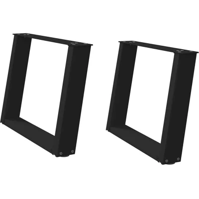 Image of vidaXL coffee table legs u shaped, black powder coated steel, adjustable foot levelers, 60x42 43cm, sturdy &amp; modern style for custom tables.