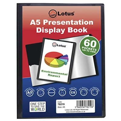 Image of Lotus A5 60 Pocket Black Presentation Display Book Organize &amp; Showcase Your Documents with Style Ideal for Professionals, Students, Schools Colleges Organized Document Presentation(78219)