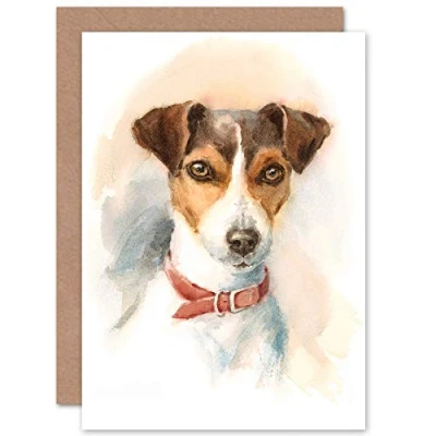 Image of Fine Art Prints Dog Jack Russell Watercolour Greeting Card With Envelope Inside Premium Quality