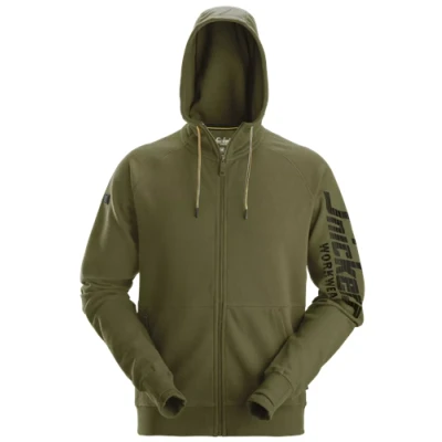 Image of Snickers Logo Full Zip Hoodie Khaki Green L