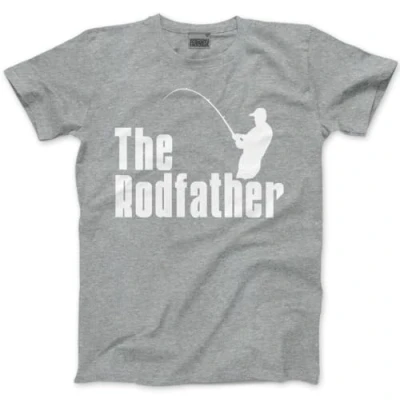 Image of HotScamp The Rodfather Mens T Shirt Fishing Clothing for Men Gear Funny Dad Tshirt Heather Grey, S