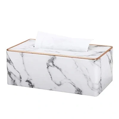 Image of GORESE Rectangular Tissue Box Holder Cover PU Leather Facial Dispenser for Home Bathroom, Living Room, Bedroom, Dinning Office, Car Automotive Decoration(Gray Marble Pattern)