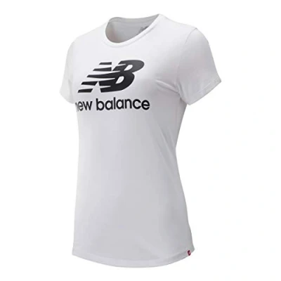 Image of New Balance Women&#039;s Essentials Stacked Logo T Shirt, Blanco/Negro, X Small