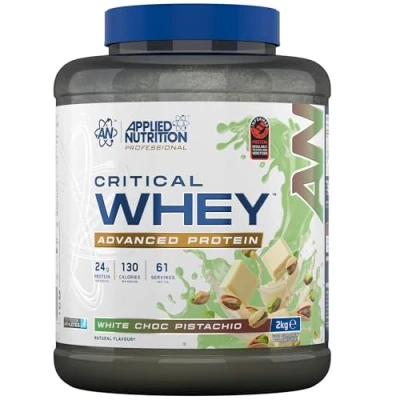 Image of Applied Nutrition Critical Whey Protein Powder 24g per Serving, High Powder, Shake with BCAAs &amp; Glutamine, Muscle Growth Recovery (825g 25 Servings)(White Choc Pistachio)