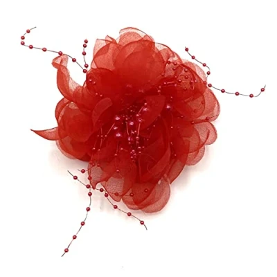 Image of Allsorts Ladies Beaded Chiffon Beak Clip Fascinator, Hair Pin for Weddings Races Royal Ascot Derby Day, (Red)