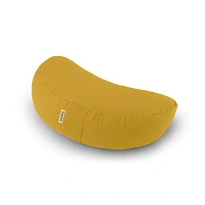 Image of Basaho WEDGE Zafu Meditation Cushion Organic Cotton (OCS Certified) Buckwheat Hulls Removable Washable Cover (Mustard)