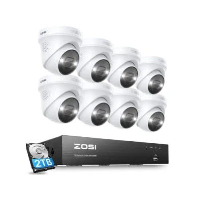 Image of ZOSI 4K POE CCTV Security Camera System,8pcs with AI Person Vehicle Detection, 8 Ports 16CH 8MP NVR 2TB HDD for 24/7 Recording,Color Night Vision, Sound Light Alarm, Two Way Audio