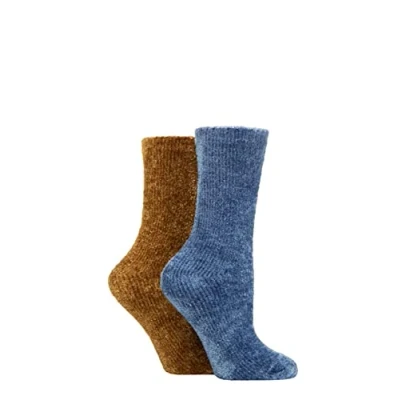 Image of Elle Ladies Super Soft Silky Cosy Chenille Leisure Socks Pack of 2 Size 4 8 in Assorted Colours Perfect for Lounging (French Mustard)