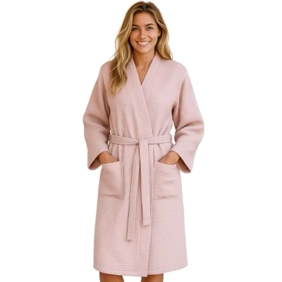 Image of Morgenstern Dressing Gown Women Waffle Robe Cotton Lightweight Size XL Pink