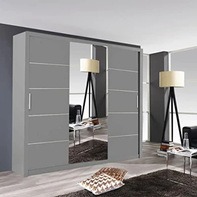 Image of 2&amp;3 Door Oslo Sliding Mirror Wardrobe In 3 Color and 4 Sizes (Grey, 250CM)