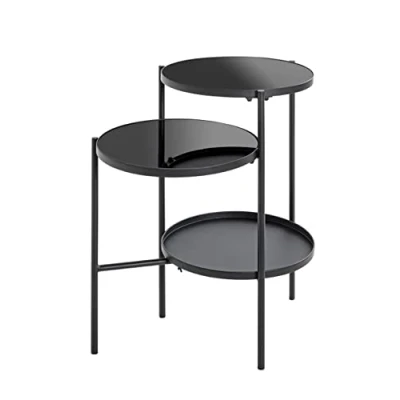 Image of HAKU Mobel End Table Black, Metal, Tempered Glass Size: W 56 cm X H 71 D 39 cm, Style: Modern