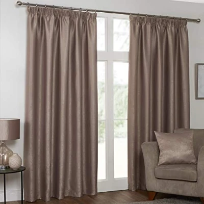 Image of Belgravia MOCHA Mink Brown Blackout Lined Curtains, Door Cushion Covers and Tiebacks. (66 x 54)