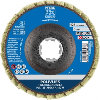 Image of PFERD Pollifleece flap washer, pack of 5, 125 mm, A180, medium, X lock (22.23 mm), 44694212 for quick and comfortable tool changes