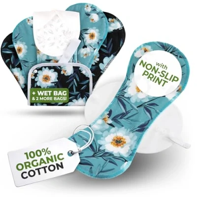 Image of Incontinence Reusable Sanitary Pads, 6 Pack; Maxi; Organic Cotton; Midnight Bloom; White Wings