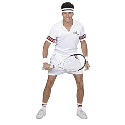 Image of WIDMANN 01633 Adults Mens Tennis Player Costume. Includes t shirt, shorts and sweatband. Wimbledon, Fancy Dress, Outfit, World Book Day, Halloween, Carnival