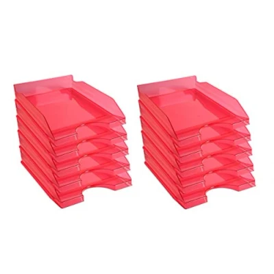 Image of Exacompta Ref. 12354D set of 10 ECOTRAY letter trays dimensions 34.5x25.5x6.5 cm for A4+ format documents translucent raspberry color