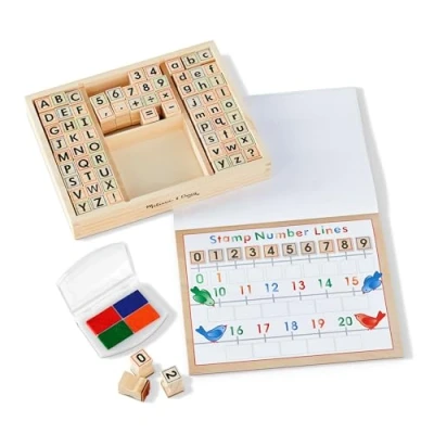 Image of Melissa &amp; Doug Deluxe Wooden Stamp Set ABCs 123s