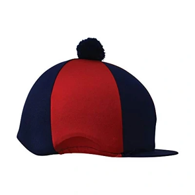 Image of Hy Two Tone Lycra Silks with Bobble Navy/Red Horse Riding Hat Covers