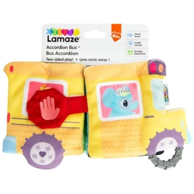 Image of LAMAZE Accordion Bus Soft Play Baby Books Sensory Toys for Babies with Pictures, Teething Toy, Squeaker, Mirror Fun Busy Book 6 Months Plus Gifts (Boys Toys, Girls Toys)