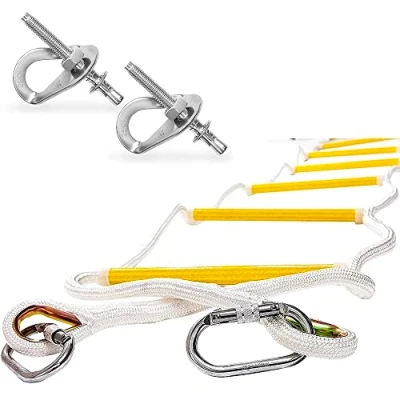 Image of Fire Escape Rope Ladder 16 ft (5m) Emergency with Carabiners and Mounting Hardware Multi purpose Evacuation Compact &amp; Portable Weight Capacity up to 2000 lb Rescue