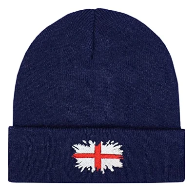 Image of TeddyT&#039;s England Flag Art Thermal Knit Rib Beanie Hat (Navy)