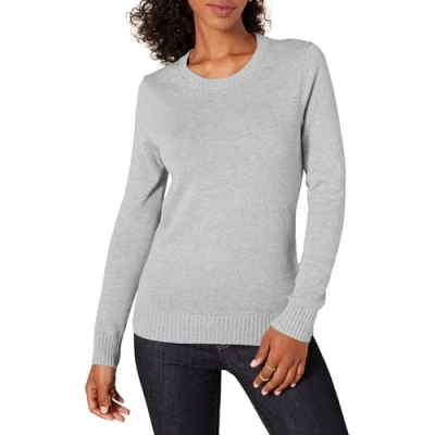 Image of Amazon Essentials Women&#039;s 100% Cotton Crewneck Sweater (Available in Plus Size), Light Grey Heather, XL