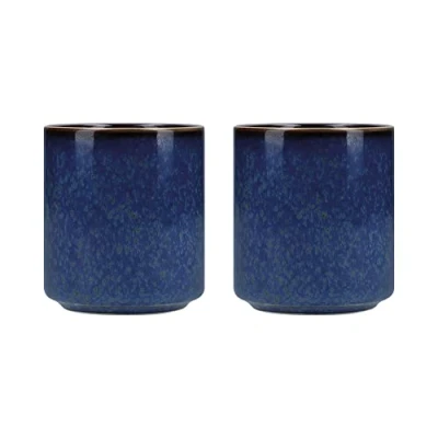Image of Mikasa MKSATCUP2PC Satori Japanese Sake Cup Set with Gold Rims in Gift Box, Porcelain, Blue