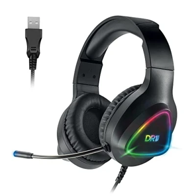 Image of DR1TECH GrayEagle Professional Gaming LED RGB Headphones for PC with USB Cable and Microphone 7.1 Surround Sound New Gen 50 mm Over Ear Driver (FULL IMMERSION) [Amazon Exclusive]