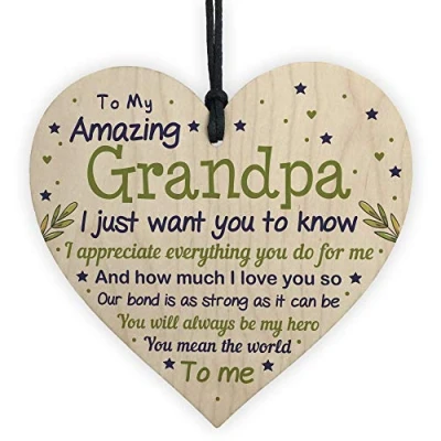 Image of RED OCEAN Cute Grandpa Wooden Heart Birthday From Grandchildren Grandparent Plaque