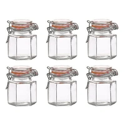 Image of Urban living Mini Clip Top Preserving Glass Jars 100ml Set Of 6 Airtight Hexagonal Jam Spice Herb Chutney Storage Pots Small Preserve (27933)