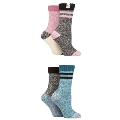 Image of Elle Ladies Soft and Chunky Boot Socks Perfect for Walking, Hiking, Trekking Outdoor Wear in a Multipack of 4 Pairs Pink/Blue 8