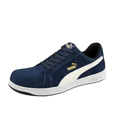 Image of PUMA Safety Iconic Suede Low S1PL ESD FO HRO SR Unisex Shoes Non Slip Metal Free Fibreglass Cap, navy, 7.5 UK