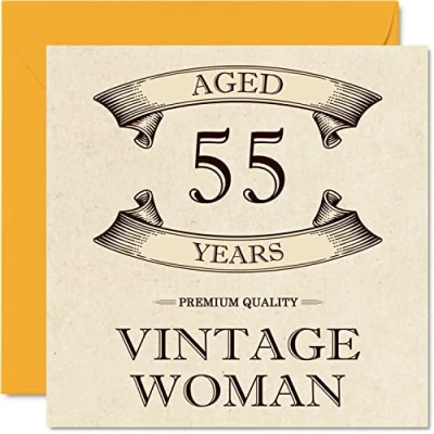 Image of Vintage 55th Birthday Cards for Women Aged 55 Years Fun Card Mum Sister Wife Girlfriend Nanny Grandma Auntie, 145mm x Ladies Greeting Cards,