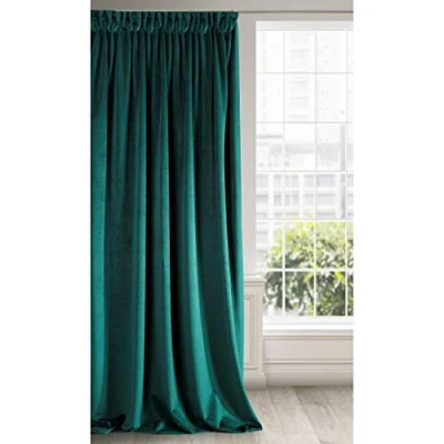 Image of Eurofirany Soft Plain Opaque Velvet Curtain with Rufflette Tape For Rail 1 Unit, Thick Fluffy Panel Drape Classic Glamour Elegant Living Room Bedroom, W55&#039;&#039; x L106&#039;&#039;, 140x270 cm, Dark Turquoise