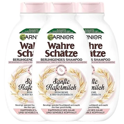 Image of Garnier True Treasures Soothing Shampoo Gentle Oat Milk for Sensitive Hair and Scalp, 3 x 250 ml