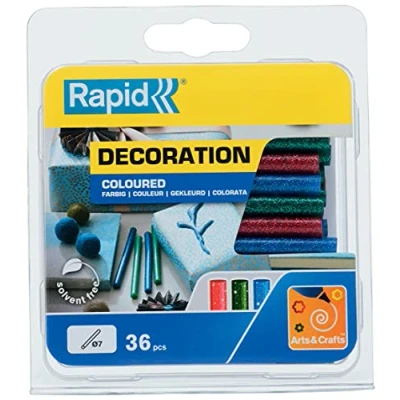 Image of Rapid 7 mm Glue Sticks Glitter Coloured, Ø7 x 90 mm, Colours: Green, red and Blue Glitter, 115g Blister Pack