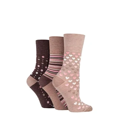 Image of Women&#039;s 3 Pair Gentle Grip Patterned Bamboo Socks Neutral 4 8 Ladies